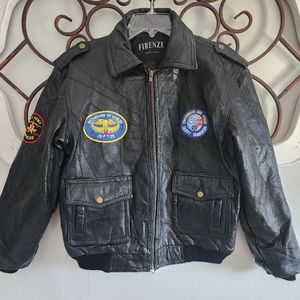Vintage Military Flight Aviator Jacket Black Leather USA Air Force XL